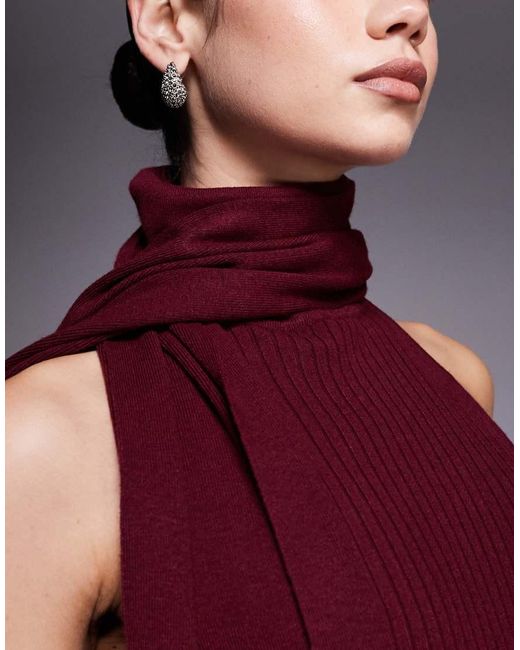 Oh Polly Purple Dree Rib Knit Scarf Detail Halter Neck Maxi Dress