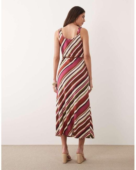 Nobody's Child Red Linen Blend Scoop Neck Sleeveless Tie Waist Midi Dress