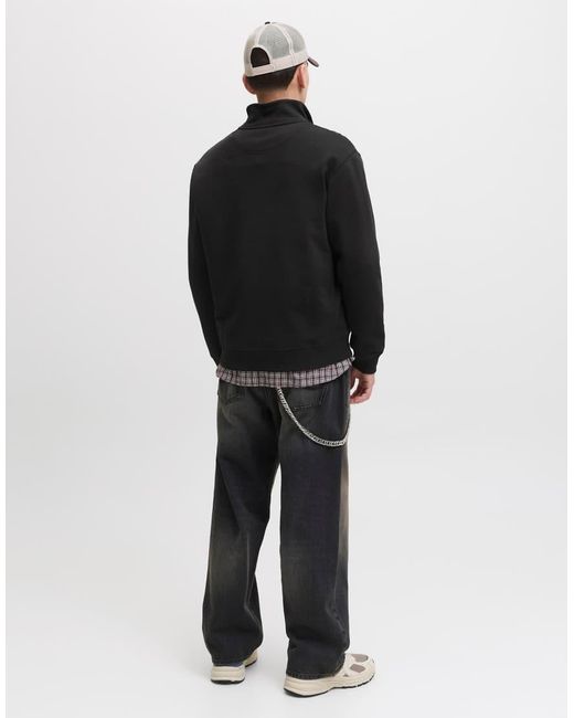 Jack & Jones Black Relaxed Quarter Zip Sweatshirt for men