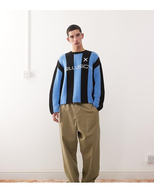 Collusion Blue Knitted Stripe Football Sweater Jumper for men