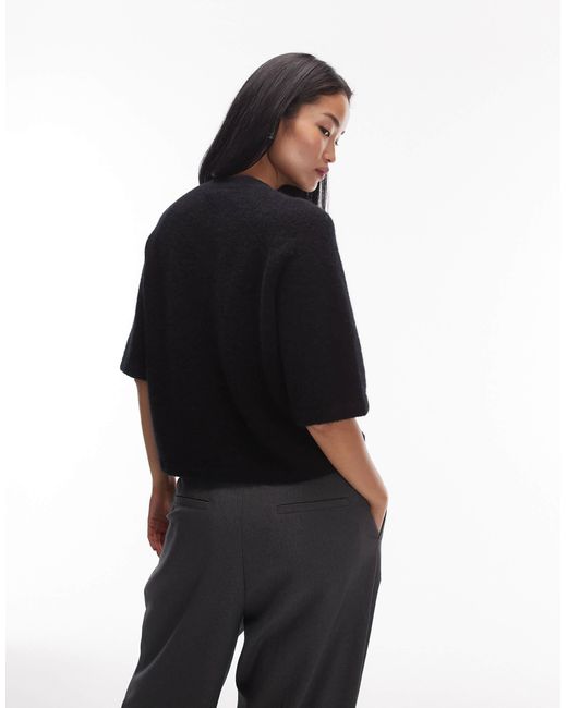 & Other Stories Black – kurzärmliger strickpullover aus alpakawolle
