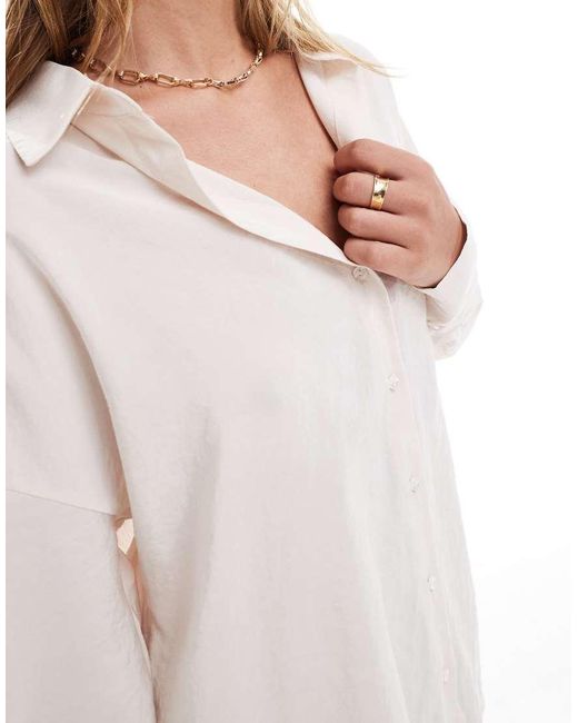 ONLY White Oversized Long Sleeve Textured Shirt