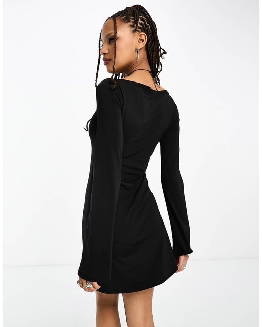 Weekday Black Era Boatneck Mini Dress