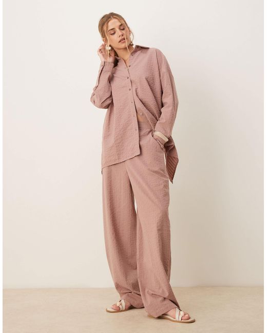 ASOS Pink Seersucker Relaxed Pull On Trousers Co-ord