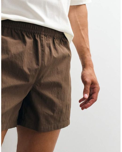 ASOS Natural Wide Mid Length Elasticated Nylon Short With Piping Styling for men