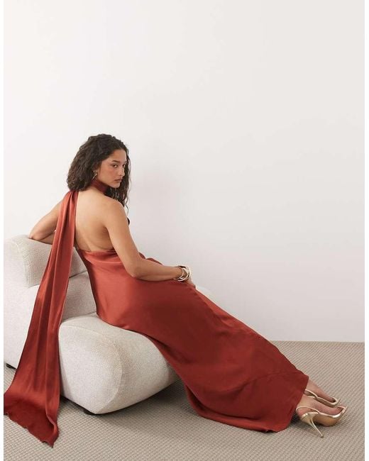 Mango Red Capsule One Shoulder Maxi Dress With Scarf Detail