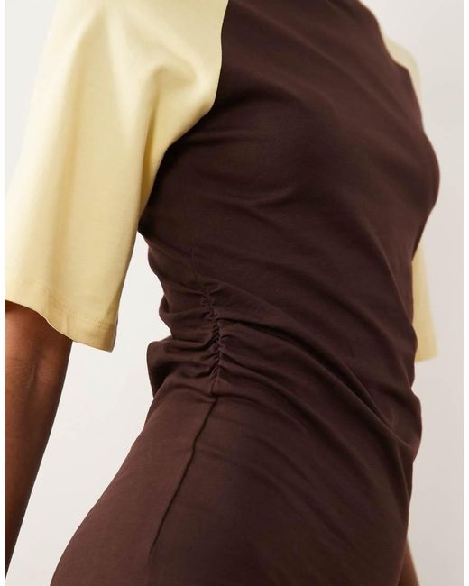 ASOS Natural Short Contrast Sleeve Gathered Waist Maxi Dress