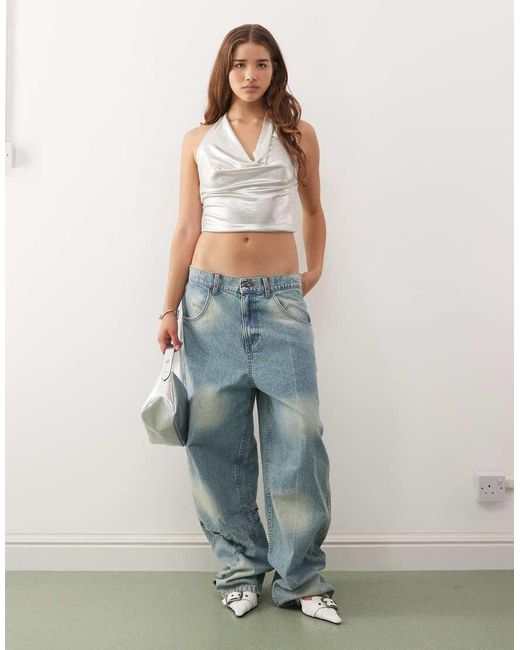 Weekday Gray Cowl Drape Halter Neck Top
