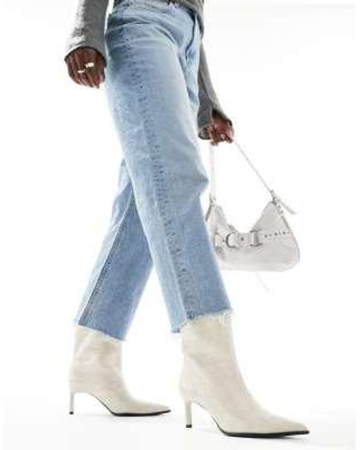 Bershka Blue Pointed Toe Kitten Heeled Ankle Boots