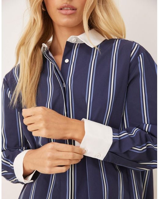 ASOS Blue Shirt Mini Dress With High Low Curved Hem