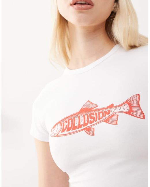 Camiseta Con Estampado Gráfico De Pez De Collusion de color Red