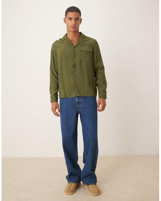 ASOS Ruimvallend Overhemd Met Textuur En Borduursel in het Green voor heren