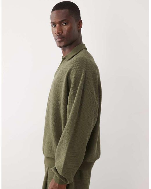 ASOS Green Extreme Oversized Crosshatch Textured Polo for men