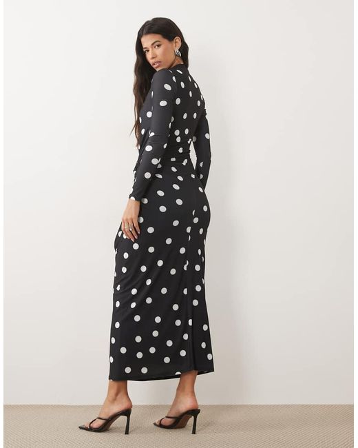 DASKA White Stretch Long Sleeve High Neck Twist Detail Maxi Dress