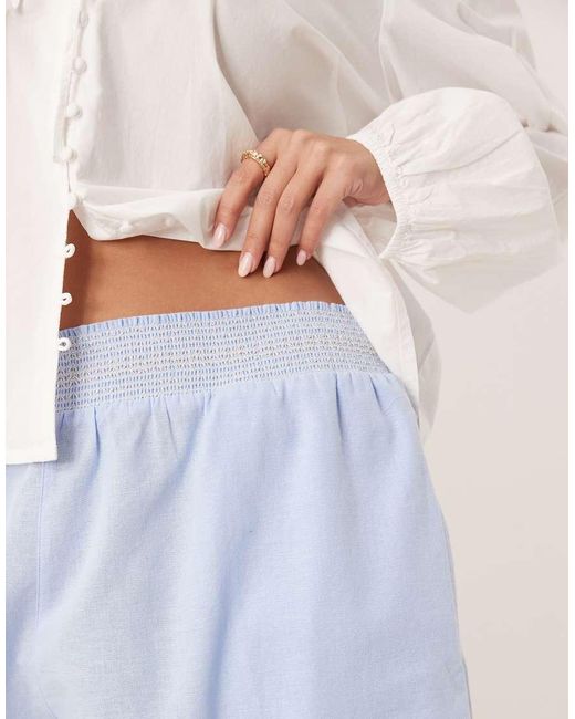 ASOS White Asos Design Curve Linen Look Shirred Contrast Waist Shorts