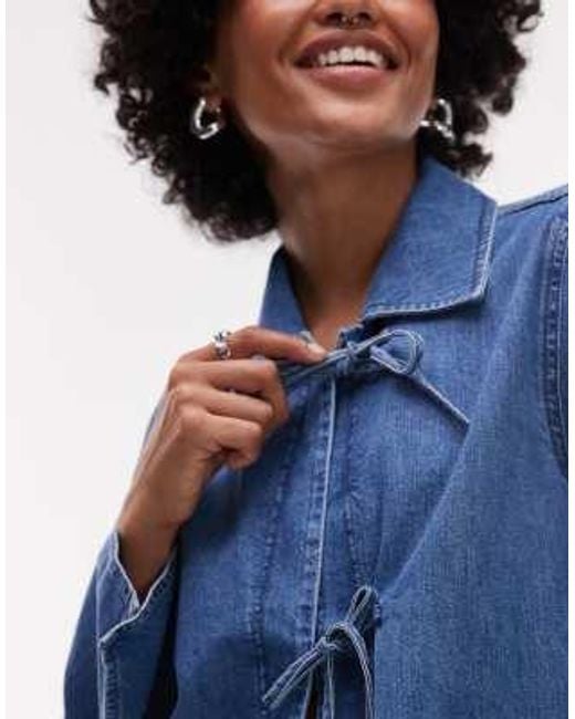 ARKET Blue Denim Shacket With Tie Front Detail