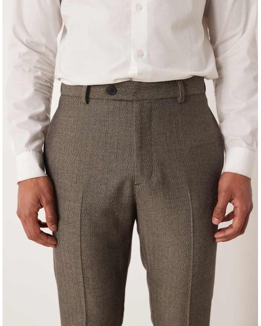 ASOS Natural Tapered Wool Look Twill Stripe Suit Trousers for men