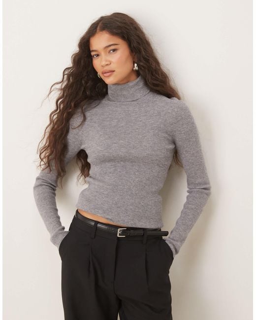 Mango Women's Gray 100% Wool Knitted Roll Neck Sweater