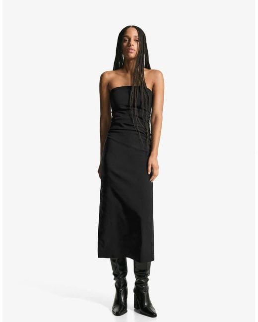 Bershka Black Bengaline Bandeau Midi Dress