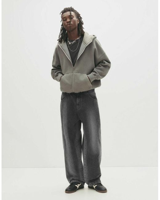 Pull&Bear – locker geschnittene jeans mit weitem bein in Gray für Herren