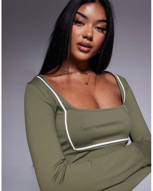 ASOS Gray Contrast Binding Square Neck Polyamide Top Co Ord