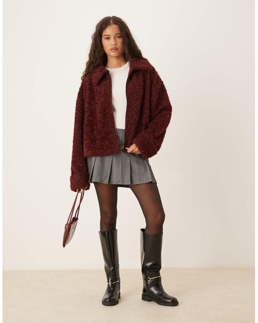 ASOS Red Chenille Borg With Collar