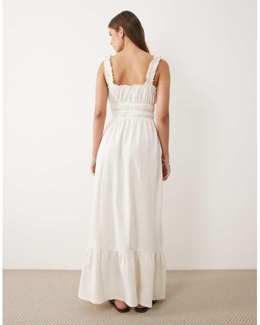 Miss Selfridge Natural Seersucker Shirred Detail Maxi Dress