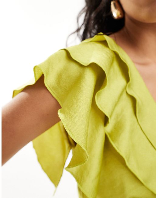 New Look Yellow Ruffle Sleeve Midi Dress