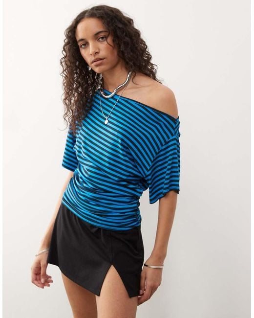 Collusion Blue Off Shoulder Drapey Top