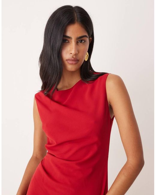 Mango Red Slash Neck Midi Dress