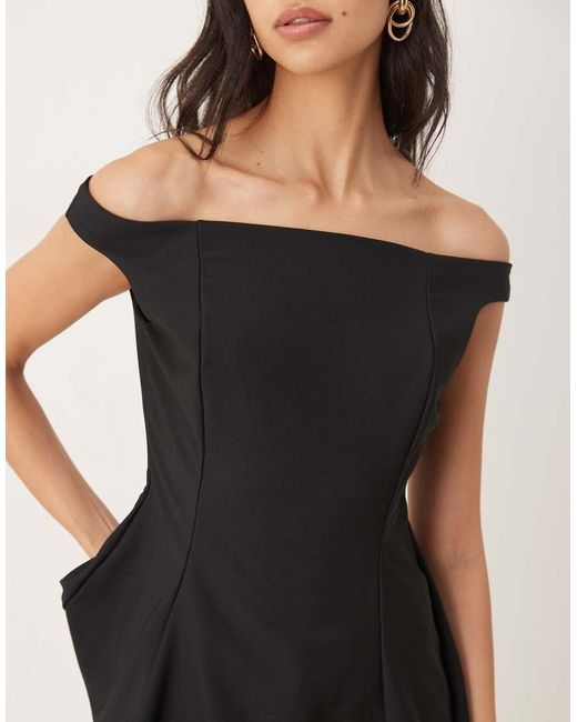 Mango Black Off Shoulder Top With Peplum Hem
