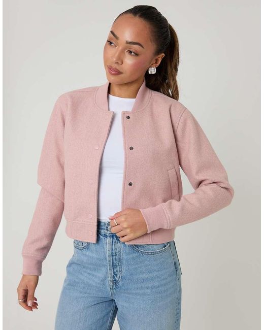 Threadbare Pink Faux Wool Bomber Jacket
