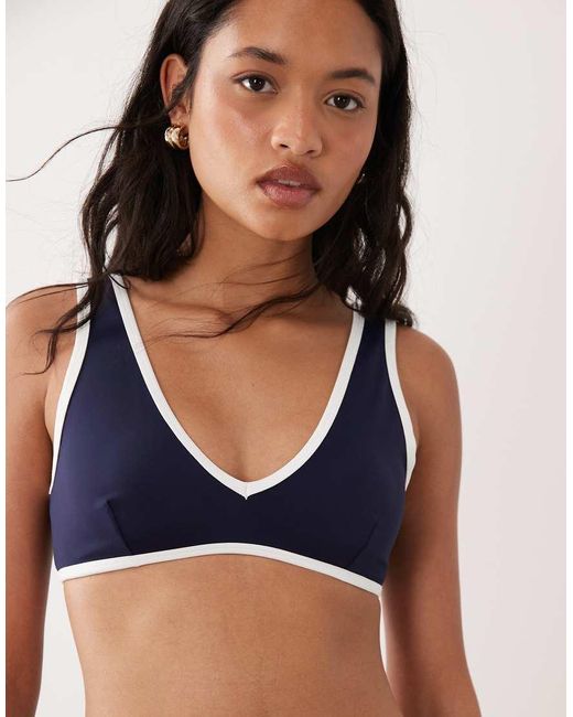 GOOD AMERICAN Blue Deep V Bikini Top