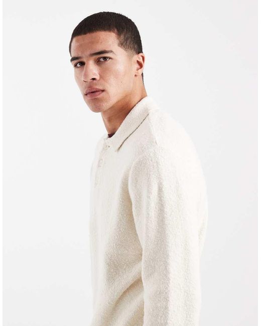 Jack & Jones White Boucle Polo Jumper for men