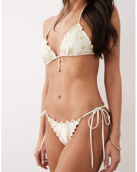 South Beach White Glitter Lace Tieside Bikini Bottom