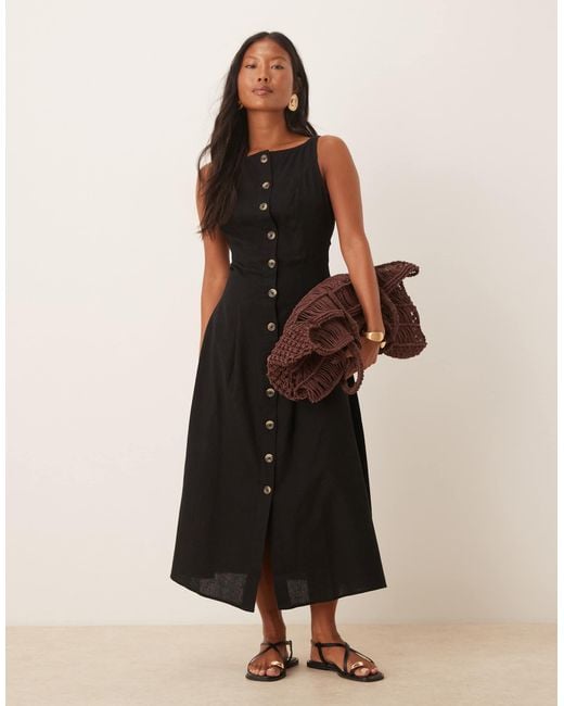 ASOS Black Asos Design Petite Slash Neck Button Down Waistcoat Midi Dress