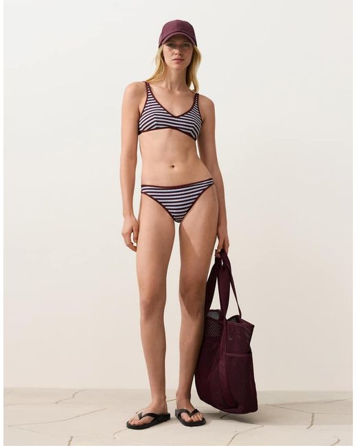 Oysho Blue Textured Stripe Classic Bikini Briefs