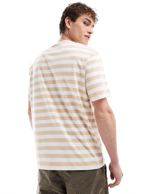 T-shirt unisexe à rayures - beige et blanc Guess en coloris White