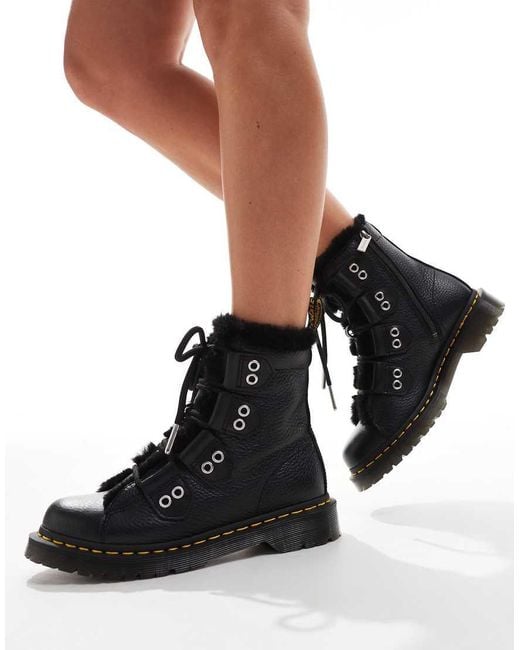 Dr. Martens Black 1460 Fur Lined 4 Tie Boot