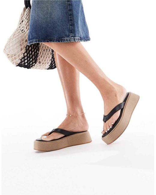 Sandalias De Dedo Negras Con Plataforma Plana Estilo Alpargata De Poliuretano De -Negro London Rebel de color Blue