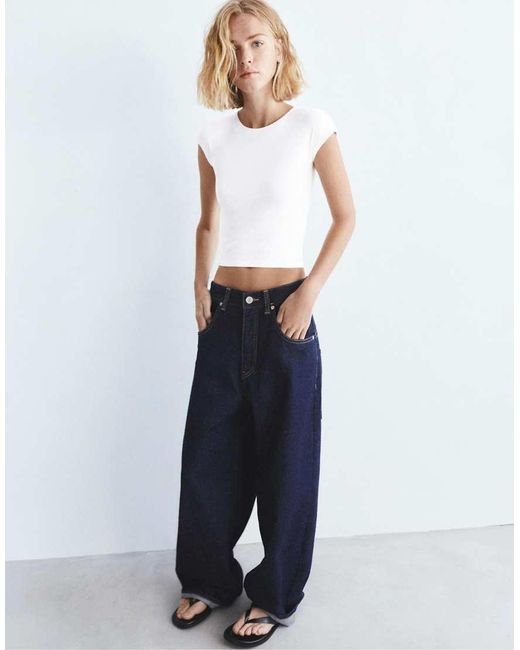 Pull&Bear White Fitted T-shirt With Full Sleeves