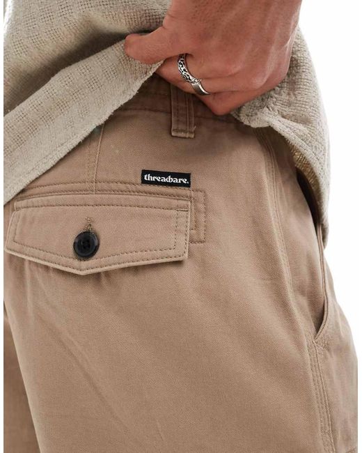 Threadbare Natural Cotton Twill Longline Cargo Shorts for men