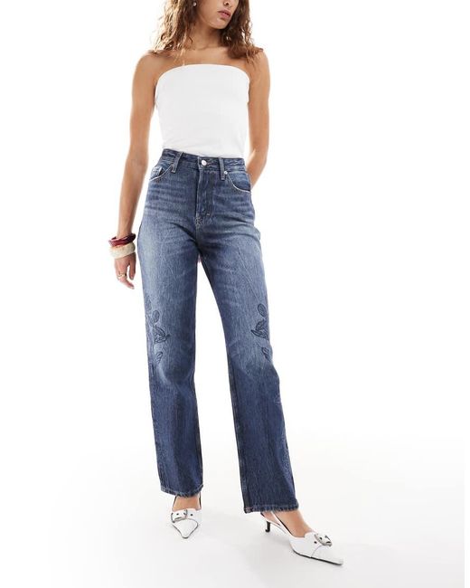 Tommy Hilfiger Blue Layla High Rise Slim Straight Leg Jeans With Floral Print