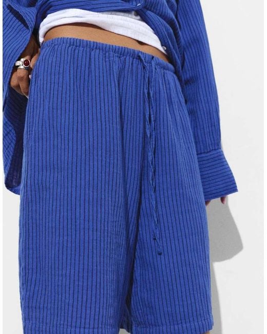 Pull&Bear Blue Rustic Striped Bermuda Shorts