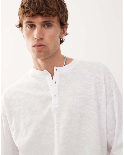 Reclaimed Vintage White Long Sleeve Slubby Jersey Henley T-shirt for men