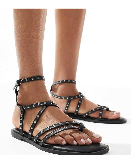 Asos Design Wide Fit Brown Fierce Strappy Studded Sandal