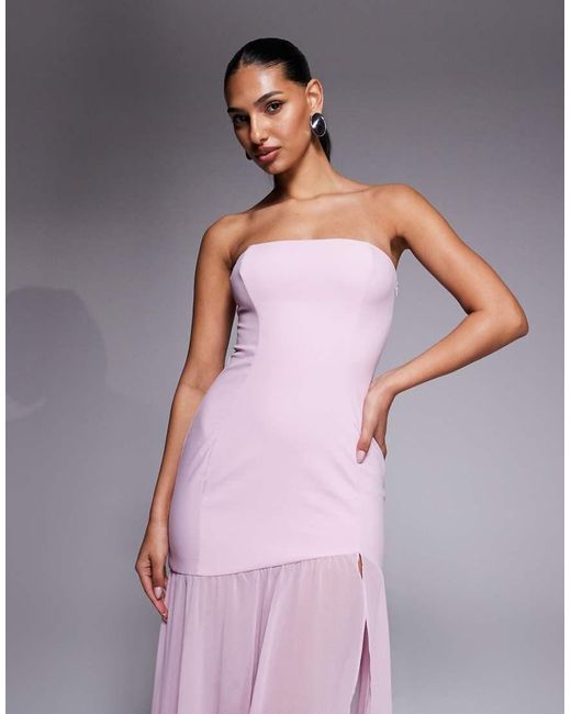 Oh Polly Purple Melina Asymmetric Strapless Fishtail Maxi Dress