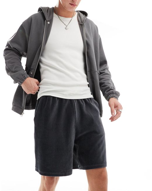 ASOS Black Oversized Ribbed Velour Shorts for men