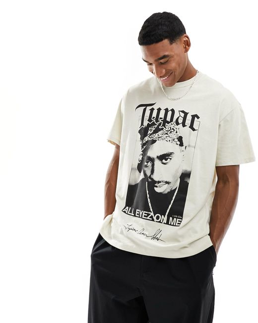 Bershka Tupac Printed T-shirt in White for Men | Lyst UK