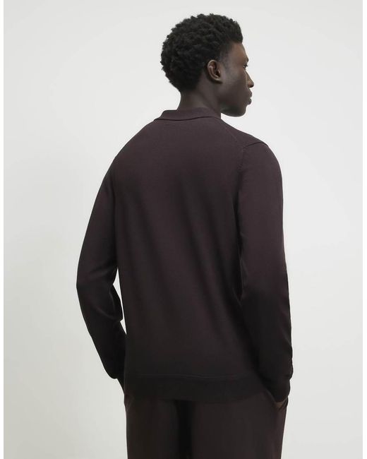 River Island Blue Slim Fit Long Sleeve Polo Shirt for men